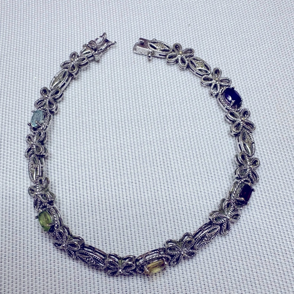 Vintage PAJ BB China Silver Tone Gemstone Bracelet